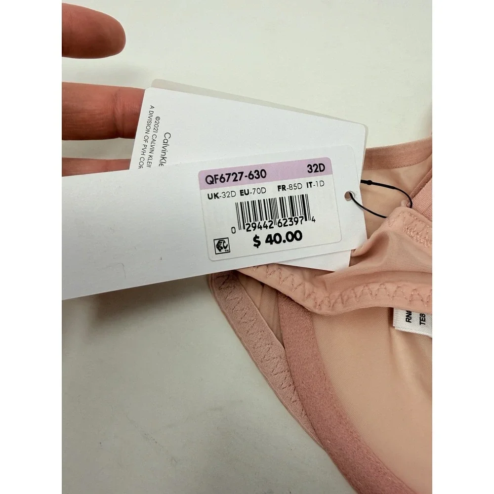 Calvin Klein Womens 32D Sheer Marquisette Unlined Plunge Bra QF6727 in Pink 1476